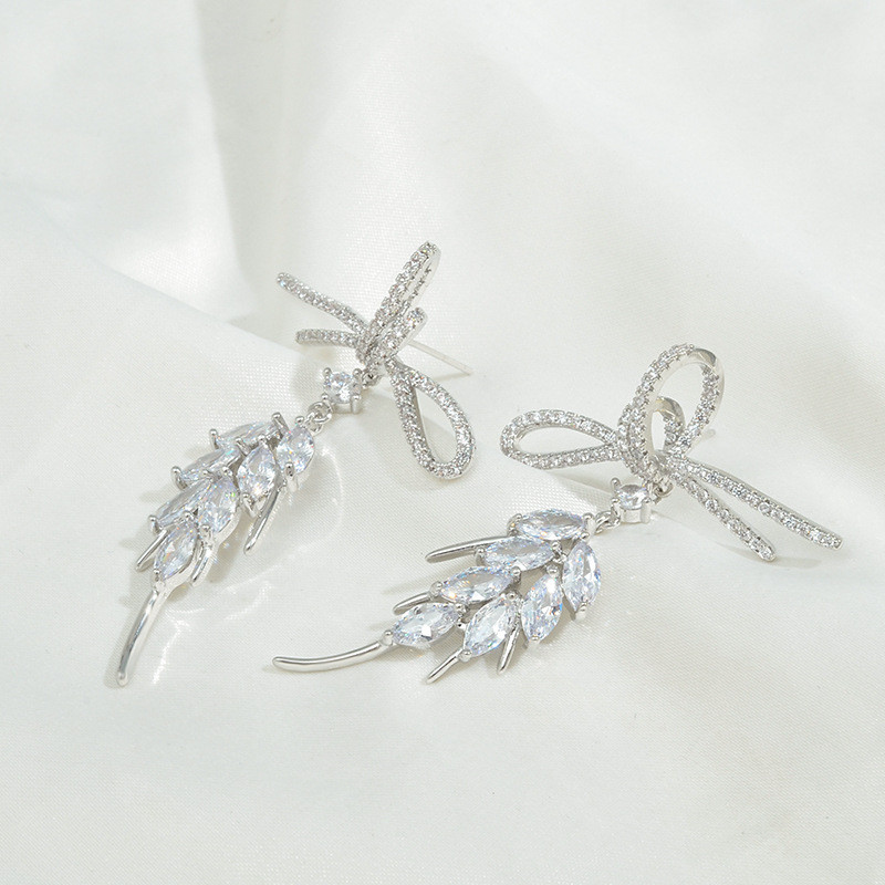 Wholesale Zircon Bow Fashion Sterling Silver Needle Earrings Stud Jewelry Gift