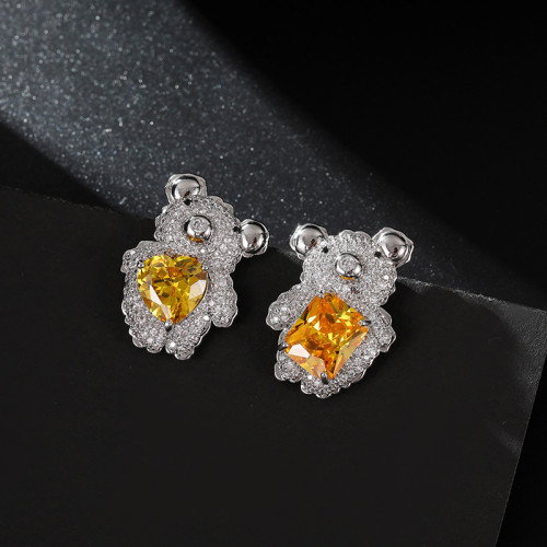 Wholesale Zircon Bear Earrings Sterling Silver Needle Earrings Stud Jewelry Gift