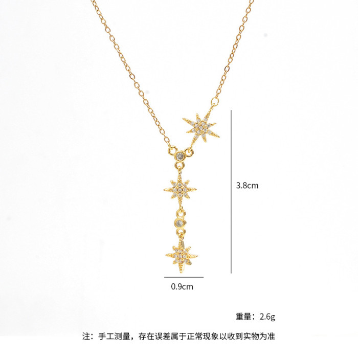 Wholesale Zircon Eight Awn Star Necklace For Women Choker Chain Neck Chain Jewelry Gift