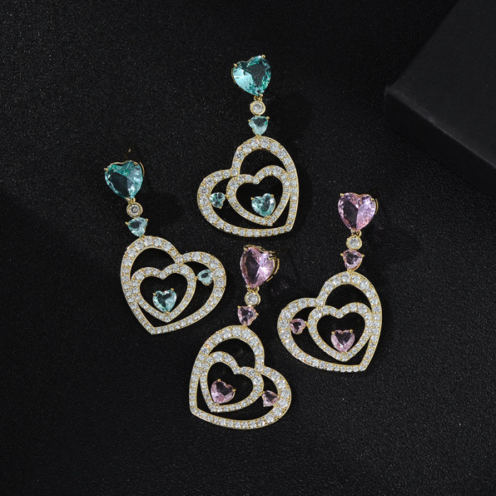 Wholesale Zircon Peach Heart Fashion Sterling Silver Needle Earrings Stud Jewelry Gift