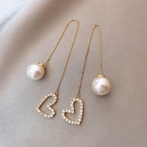 Wholesale Peach Heart Pearl Ear String Long Fringe Earrings New Studs Earring Jewelry Gift
