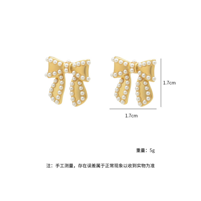 Wholesale Sterling Silver Needle Bow Stud Earrings Pearl Earrings For Women Jewelry Gift