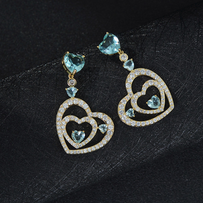 Wholesale Zircon Peach Heart Fashion Sterling Silver Needle Earrings Stud Jewelry Gift