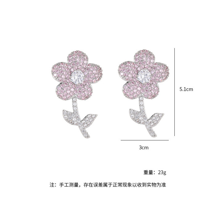 Wholesale Zircon Petal Ear Accessory Sterling Silver Needle Earrings For Women Jewelry Gift