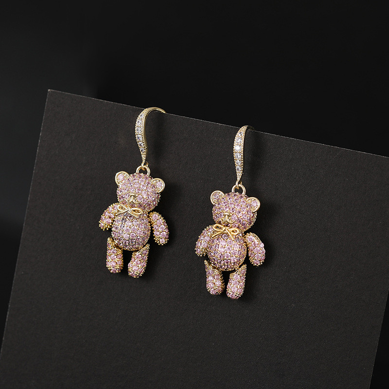 Wholesale Zircon Bear Earrings For Women Sterling Silver Needle Earrings Stud Jewelry Gift