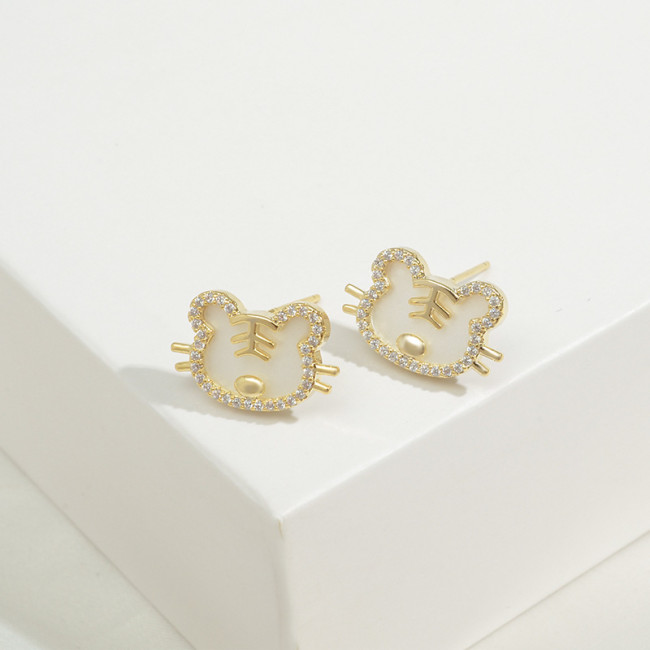 Wholesale Zircon Tiger Earrings Sterling Silver Needle Zodiac New Year Stud Earrings Jewelry Gift