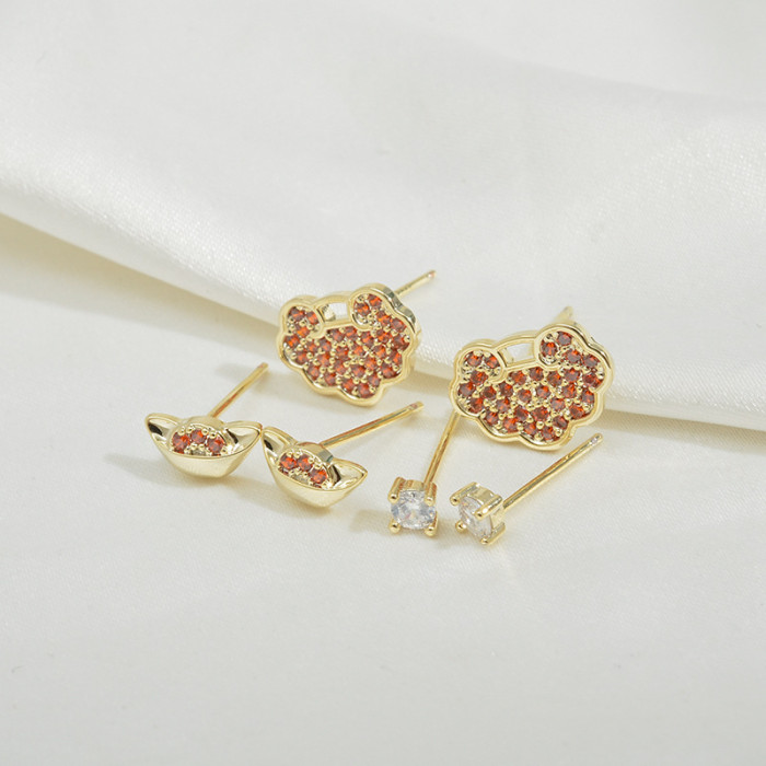 Wholesale Sterling Silver Needle Stud Earrings Zircon Fashion Set Combination Longevity Lock Three Pairs Earrings Jewelry Gift