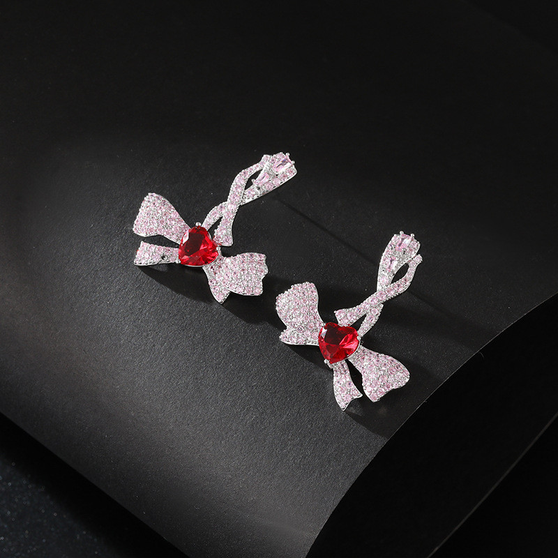 Wholesale Zircon Bow Earrings Sterling Silver Needle Earrings For Women Jewelry Gift