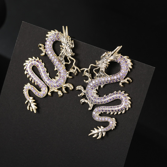 Wholesale Zircon Earrings Sterling Silver Needle Dragon Earrings For Women Jewelry Gift