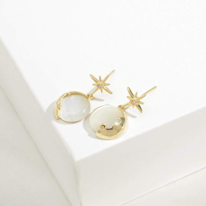 Wholesale New Eight Awn Star Stud Earrings For Women Sterling Silver Needle Opal Earrings Stud Earrings Jewelry Gift
