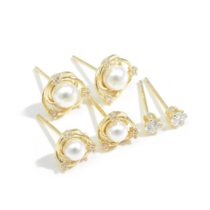 Wholesale Sterling Silver Needle Earings Set Earrings Three Pairs Of Pearl Earrings For Women Jewelry Gift