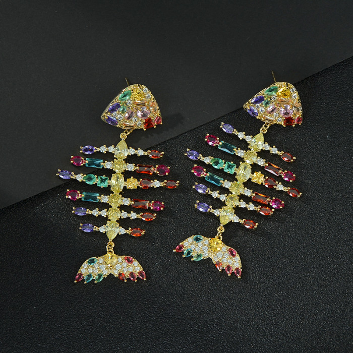 Wholesale Zircon Fishbone Earrings For Women Sterling Silver Needle Earrings Stud Jewelry Gift