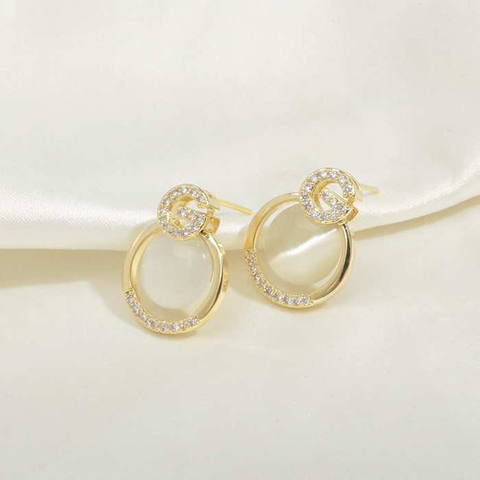 Wholesale New Opal Stone Stud Women's Sterling Silver Needle Earrings Eardrops Jewelry Gift