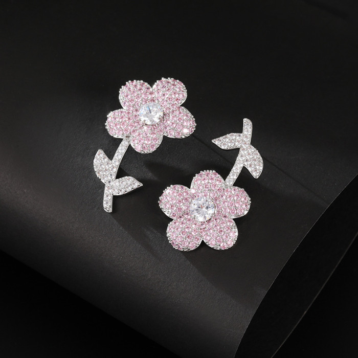 Wholesale Zircon Petal Ear Accessory Sterling Silver Needle Earrings For Women Jewelry Gift
