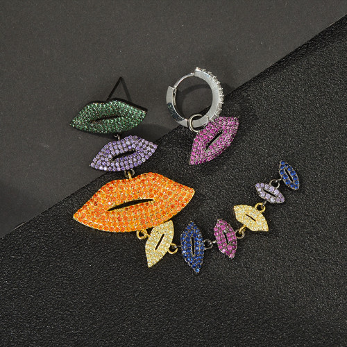 Wholesale Zircon Lips Fashion Sterling Silver Needle Long Fringe Earrings Stud Earrings Jewelry Gift