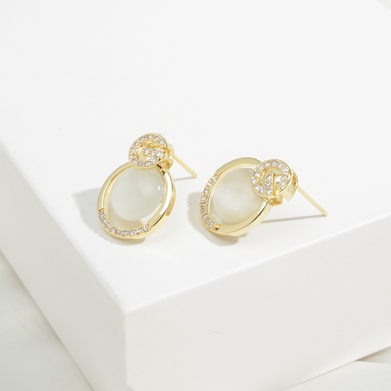 Wholesale New Opal Stone Stud Women's Sterling Silver Needle Earrings Eardrops Jewelry Gift