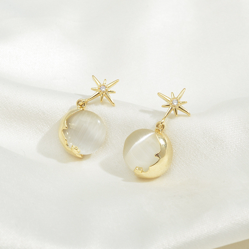 Wholesale New Eight Awn Star Stud Earrings For Women Sterling Silver Needle Opal Earrings Stud Earrings Jewelry Gift