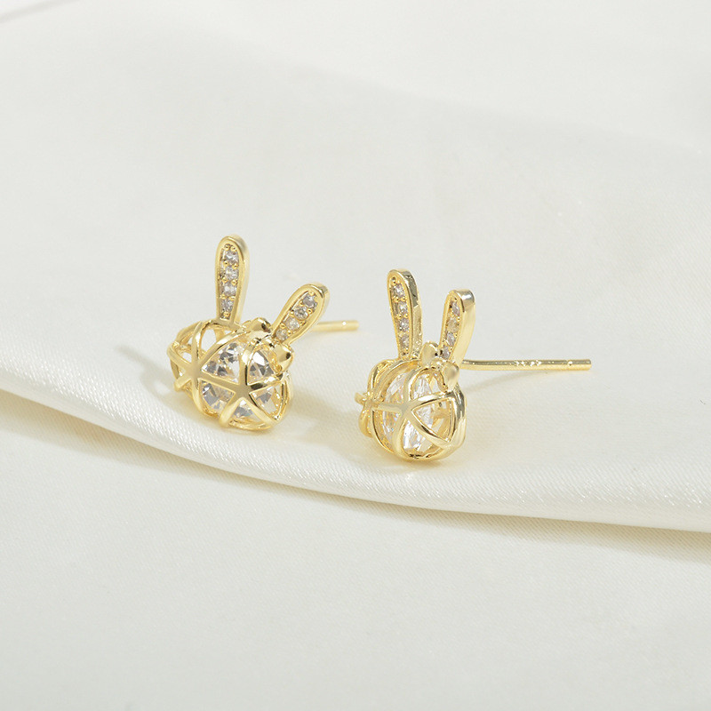 Wholesale Rabbit Fashion Sterling Silver Needle Zircon Ornament Jewelry Gift