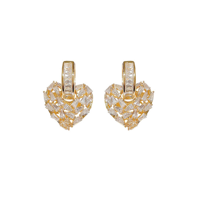 Wholesale Sterling Silver Needle Zircon Peach Heart Stud Earring Eardrops Earrings Jewelry Gift