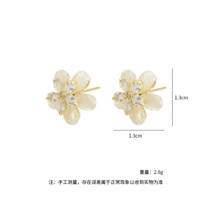 Wholesale Sterling Silver Needle Zircon Petals Fashion Earrings Stud Accessories Jewelry Gift