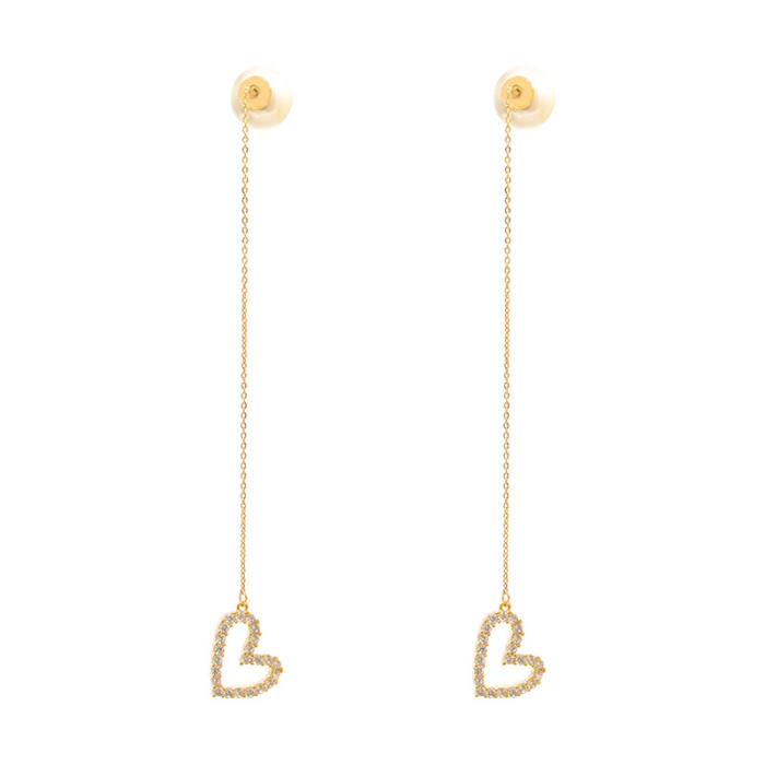 Wholesale Peach Heart Pearl Ear String Long Fringe Earrings New Studs Earring Jewelry Gift