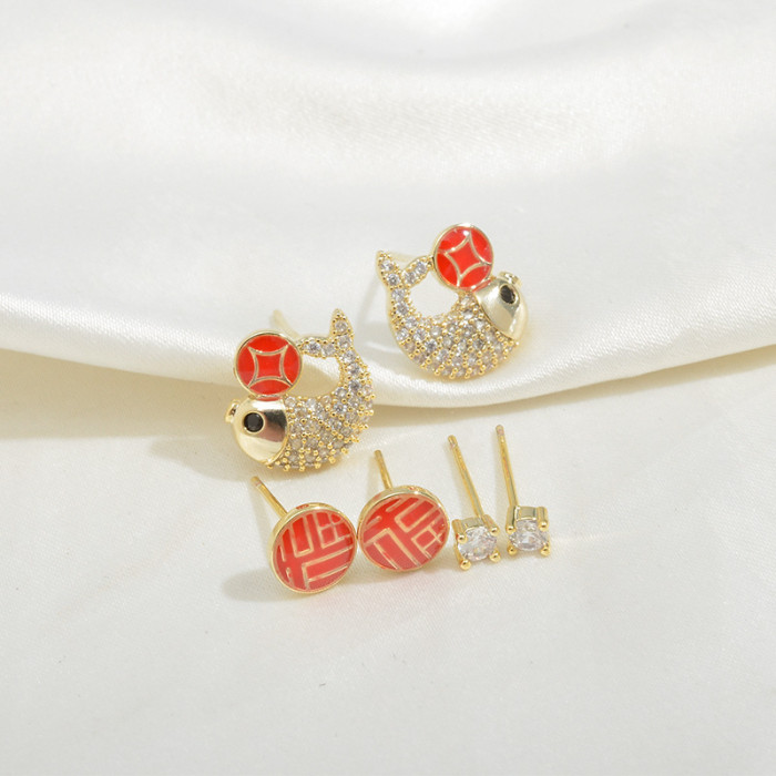 Wholesale Sterling Silver Needle Stud One Card Three Pairs Set Combination Zircon Earrings For Women Jewelry Gift