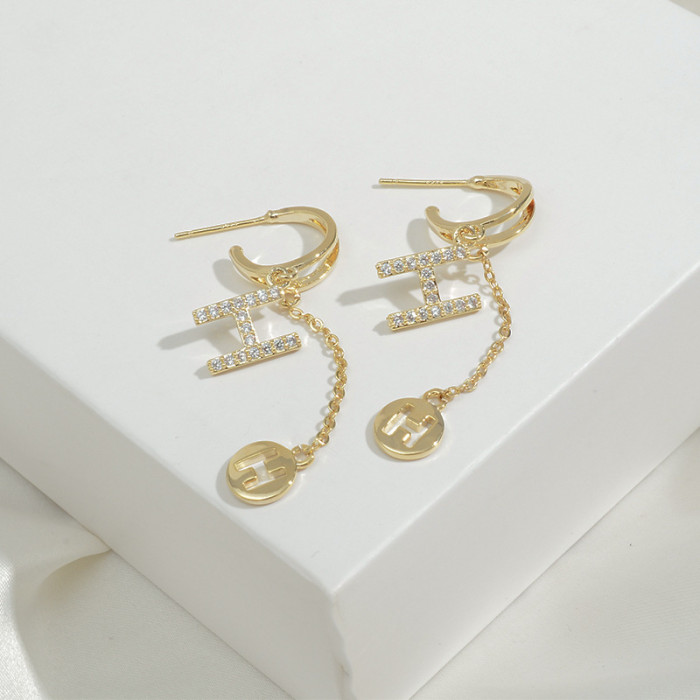 Wholesale Sterling Silver Needle Zircon Letter H Earrings Long Tassel Earrings For Women Jewelry Gift