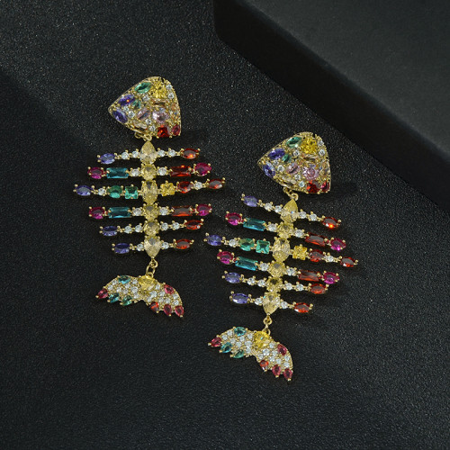 Wholesale Zircon Fishbone Earrings For Women Sterling Silver Needle Earrings Stud Jewelry Gift