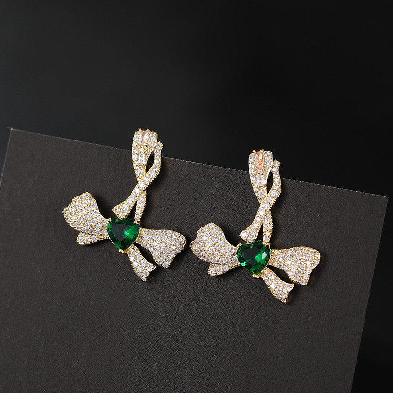 Wholesale Zircon Bow Earrings Sterling Silver Needle Earrings For Women Jewelry Gift
