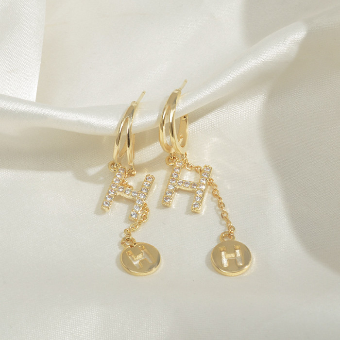 Wholesale Sterling Silver Needle Zircon Letter H Earrings Long Tassel Earrings For Women Jewelry Gift