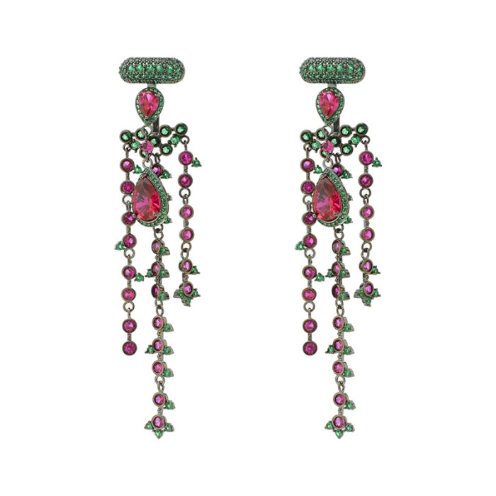 Wholesale Colorful Zircon Fashion Sterling Silver Needle Earrings Long Tassel Earrings For Women Jewelry Gift