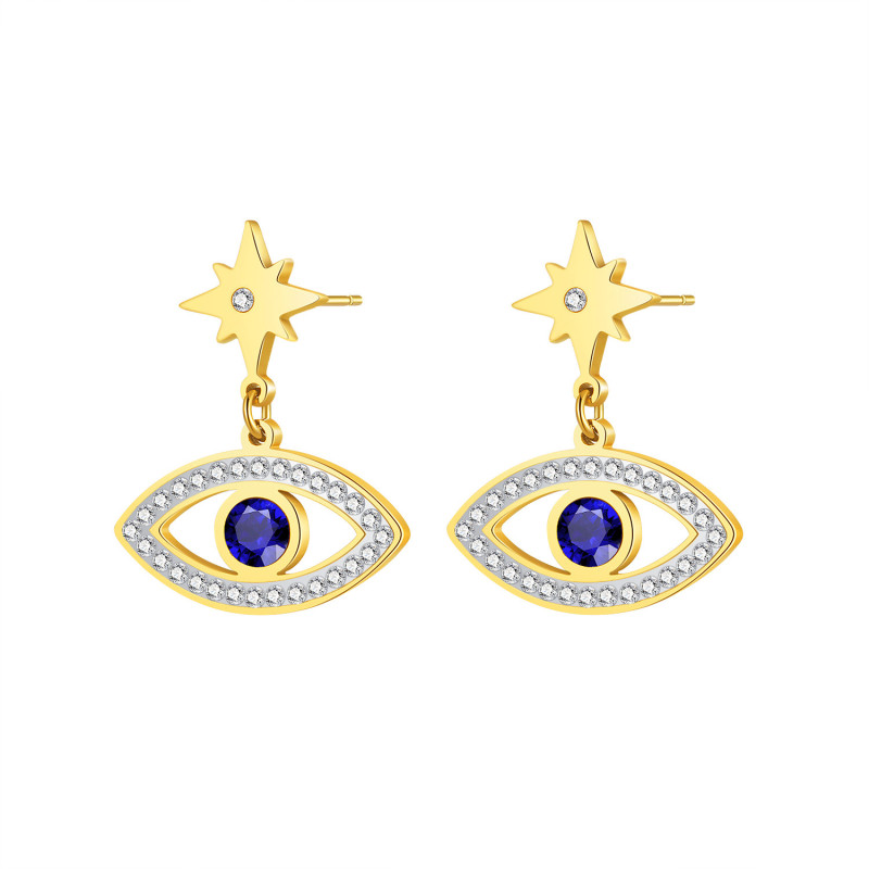 Wholesale Ornament Gold Blue Eyes Stainless Steel Evil Eye Pendant Zircon Stud Earrings