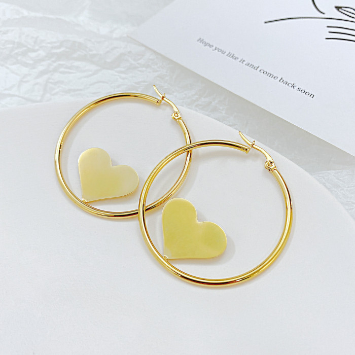 Wholesale Ornament Love Stainless Steel Earrings Double-Layer Circle Fashion Trendy Titanium Steel Hoop Earring