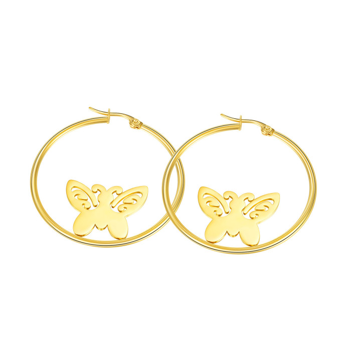 Wholesale Ornament Double-Layer Circle Butterfly Titanium Steel Hoop Earring Fashion Trendy Titanium Steel Earrings