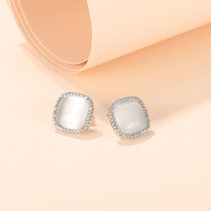 Wholesale Fashion Ornament Square Geometric Pearl Stud Earrings  Jewelry