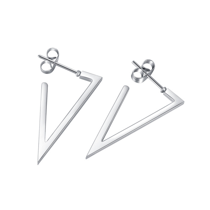 Wholesale Ornament Geometric Triangle Titanium Steel Ear Studs Open Earrings