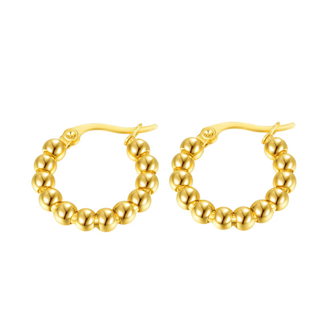 Wholesale Ornament Ball Bead Earrings Fashion Trendy Titanium Steel Hoop Earring