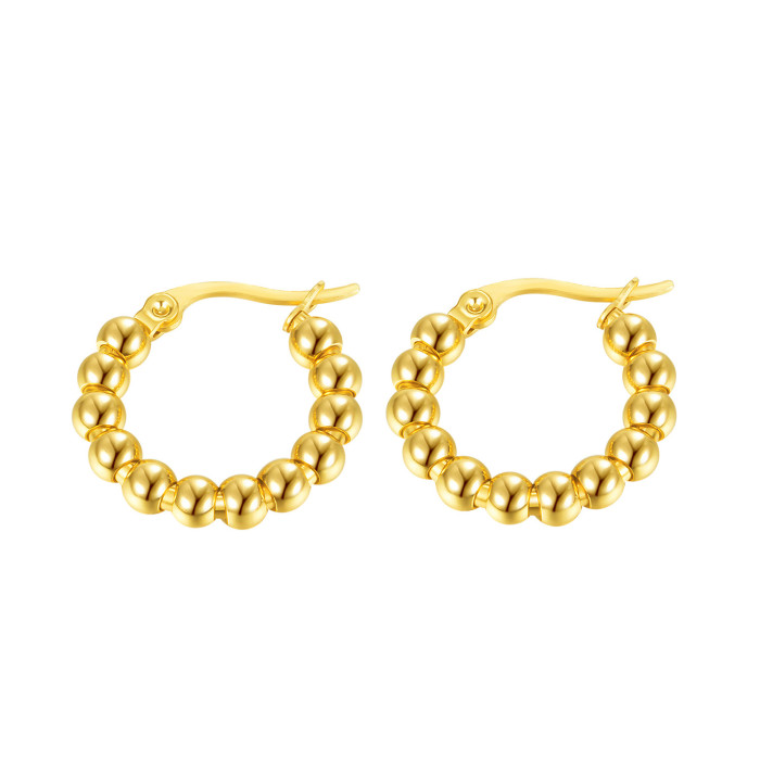 Wholesale Ornament Ball Bead Earrings Fashion Trendy Titanium Steel Hoop Earring