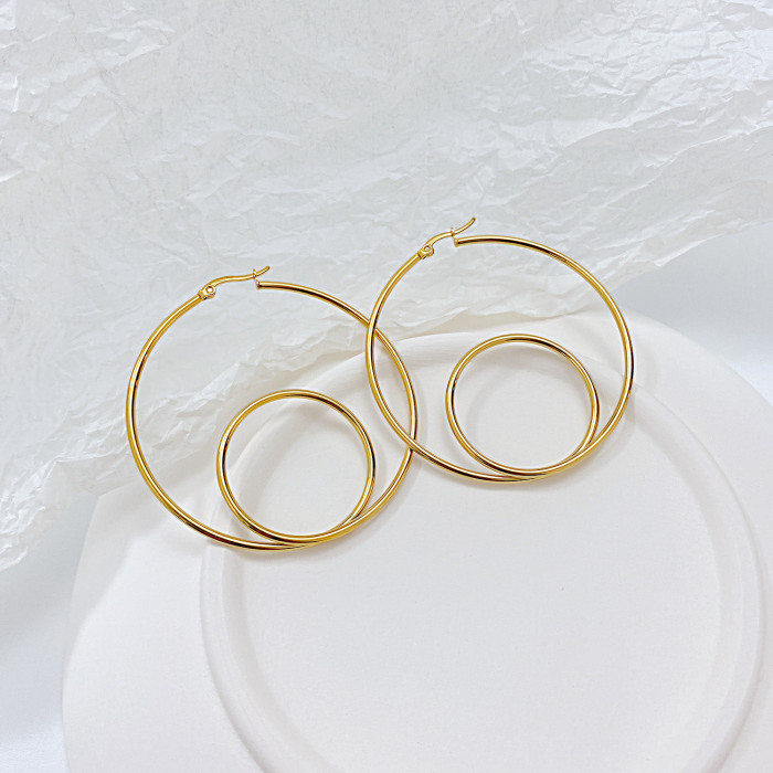 Wholesale INS Cold Wind Double-Layer Hoop Simple Luxury Titanium Steel Fashion Trendy Girls' Earrings