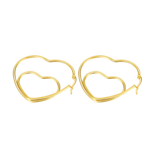 Wholesale Fashion Trendy Ins Simple Double Layers Loving Heart Titanium Steel Hoop Earring