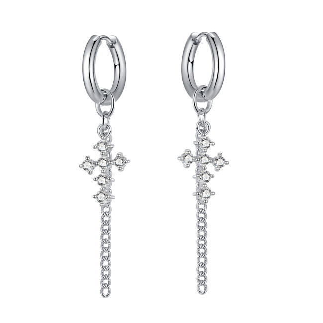 Wholesale Ornament Fashion Trendy Tassel Cross Zircon Drop Dangle Earrings Women