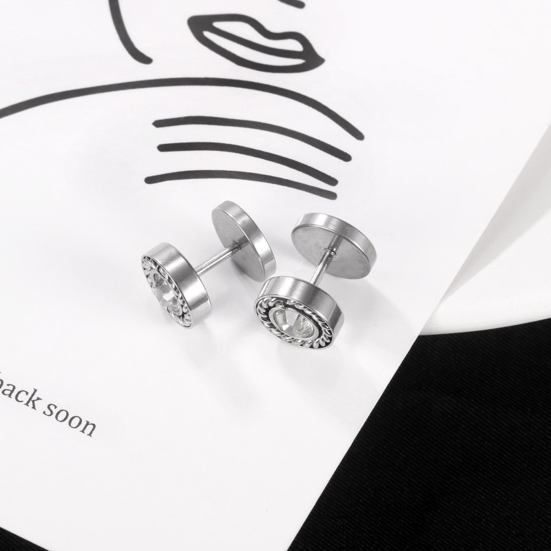 Wholesale Simple Fashion Personality Titanium Steel Studs Earring Round Zircon Unisex Hip Hop Earrings