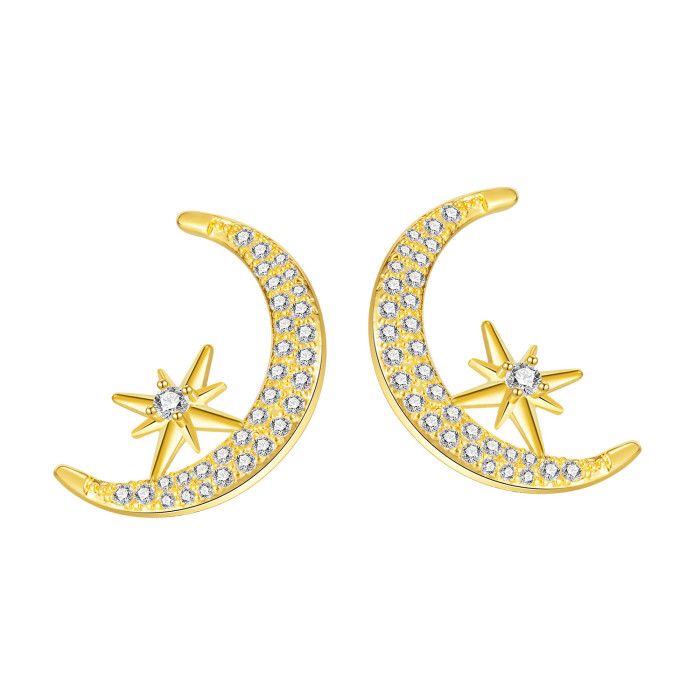 Wholesale Ornament Fashion Trendy Zircon Moon Stud Earrings Jewelry Women