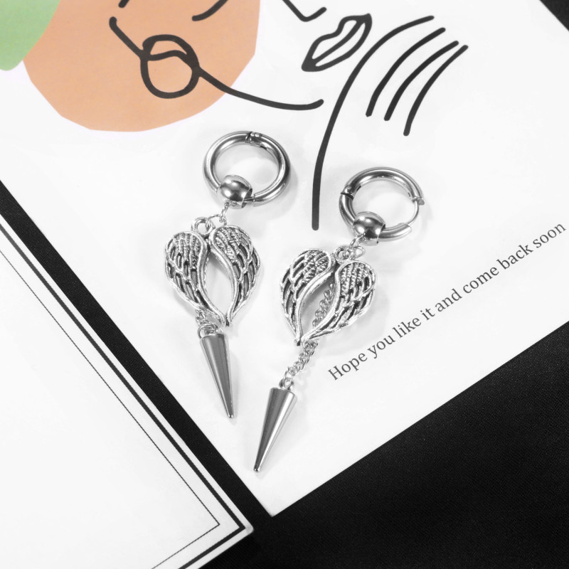 Wholesale Fashion Punk Tassel Tapered Nail Drop Earrings Wing  Hip Hop Earrings ge698