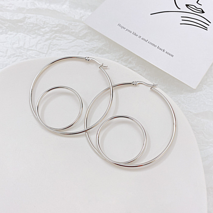 Wholesale INS Cold Wind Double-Layer Hoop Simple Luxury Titanium Steel Fashion Trendy Girls' Earrings