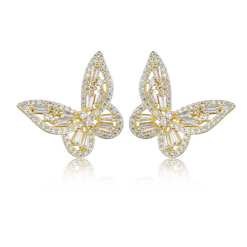 Wholesale Butterfly Studs Zircon Earrings Jewelry Fashion Women q1158