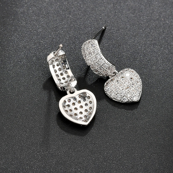 Wholesale New Zircon Peach Heart Stud Earrings Jewelry Gift