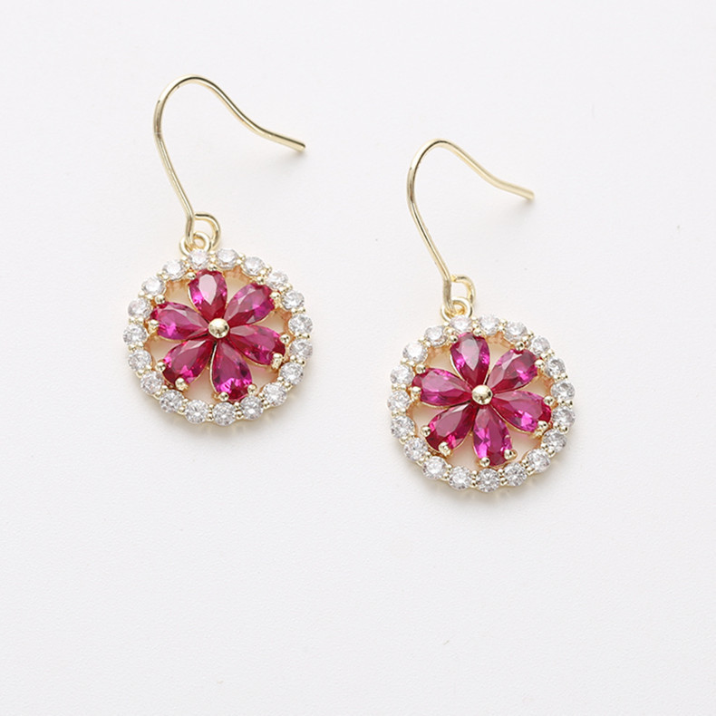 Wholesale Ruby Flower Earrings Big Flower Hook Fashion Jewelry Gift q1202