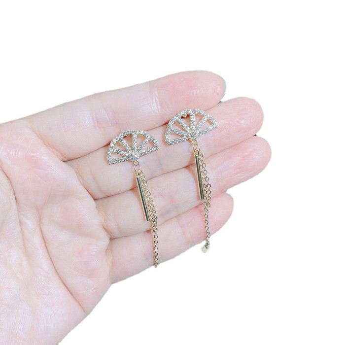 Wholesale 925 Silver Needle Tassel  Long  Fan Shaped Stud Earringss Jewelry