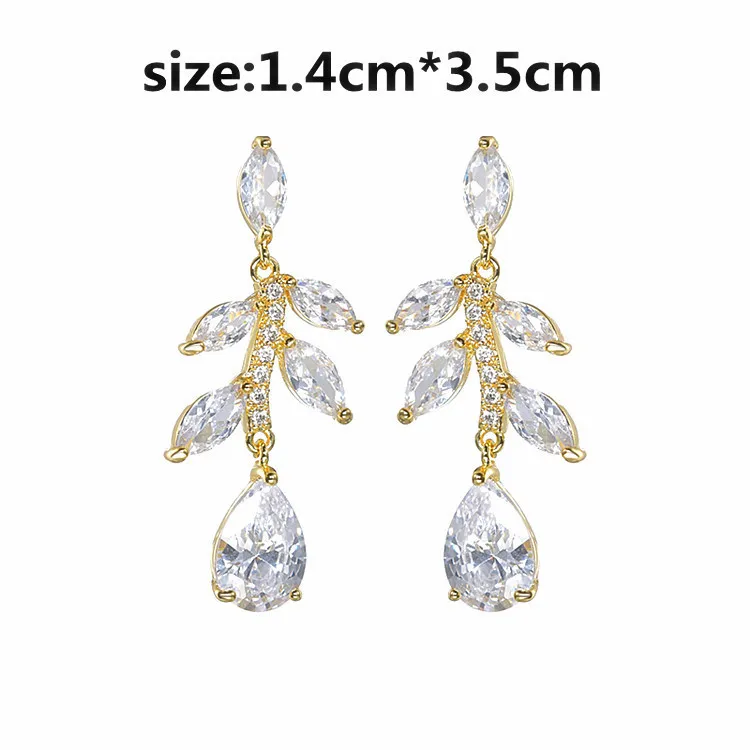 Wholesale Colored Gems Green Leaf Stud Earrings Crystal New Style Earrings  1400